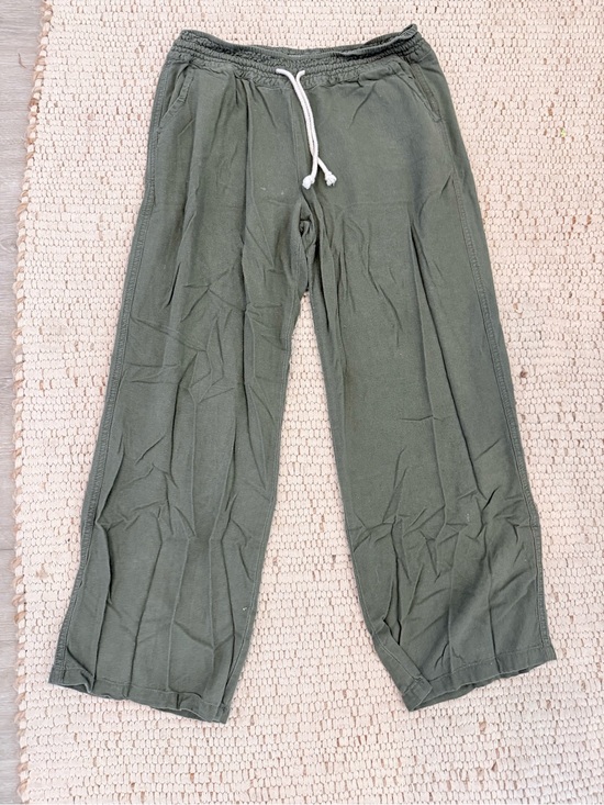 April Kiss Pants - Wide Leg Drawstring Pants in Olive Green